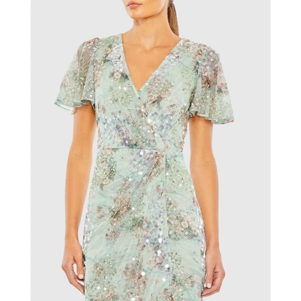 Mac Duggal Green Embellished Butterfly Sleeve Faux Wrap Gown - Size 20 - NWT - Picture 2 of 7